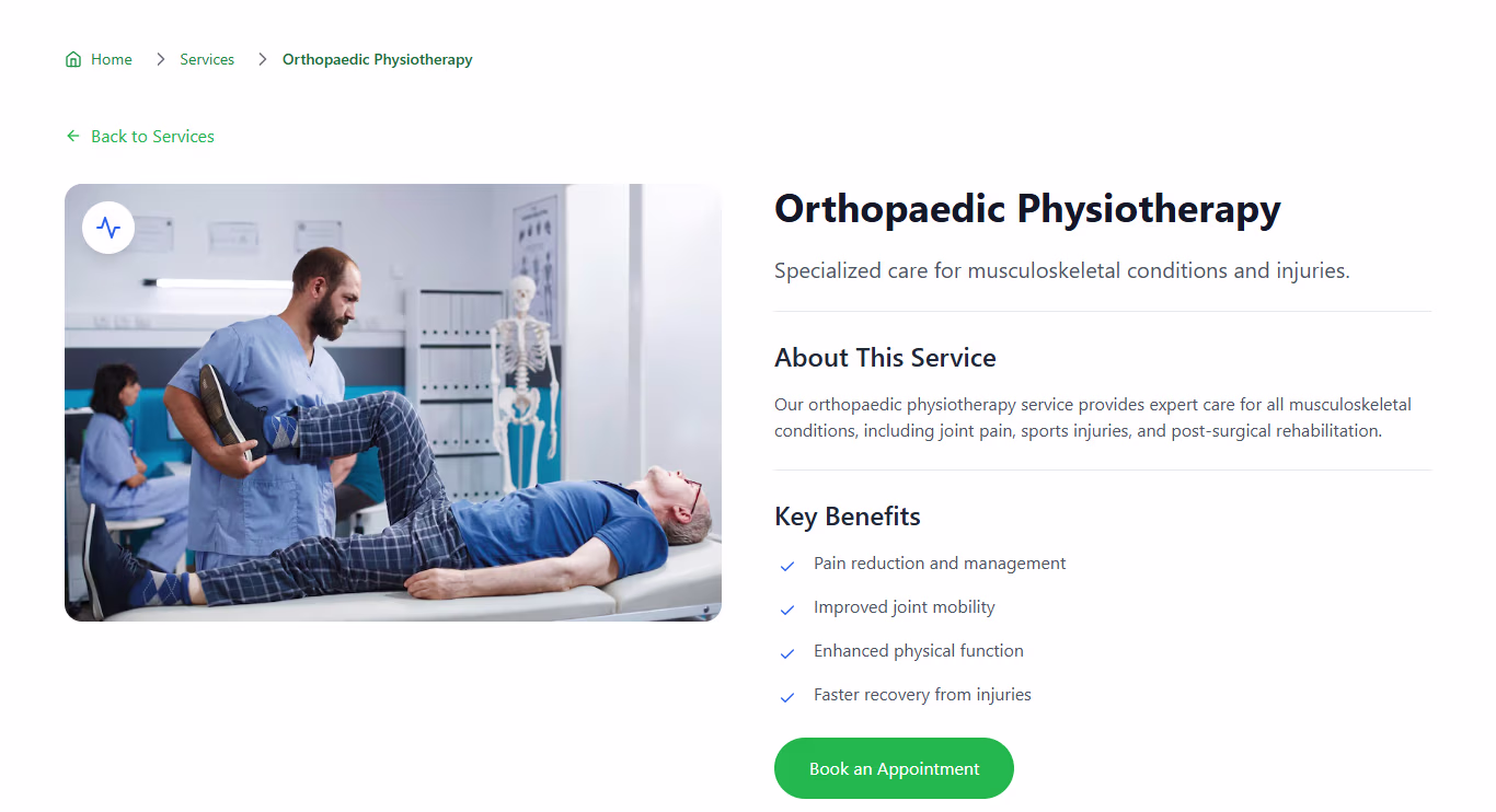 Detailed services and treatment pages